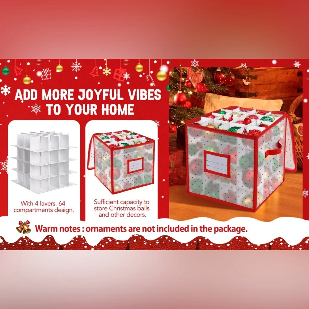 30” Christmas Tree Ornament Storage Box Organizer w Cardboard Inserts for Balls